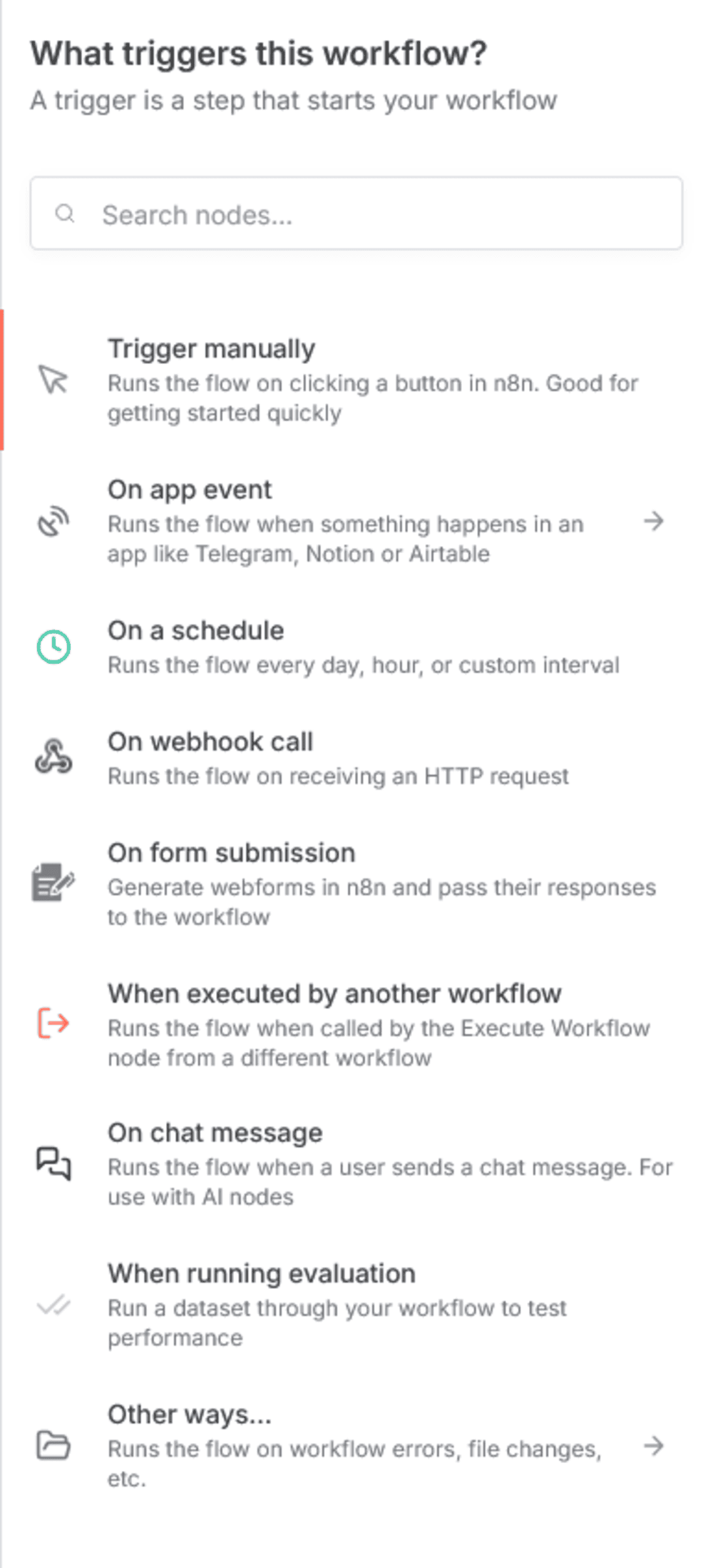 Choix d'un déclencheur de workflow n8n