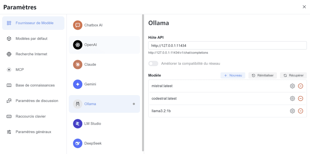 Ajouter un modèle Ollama dans Chatbox AI